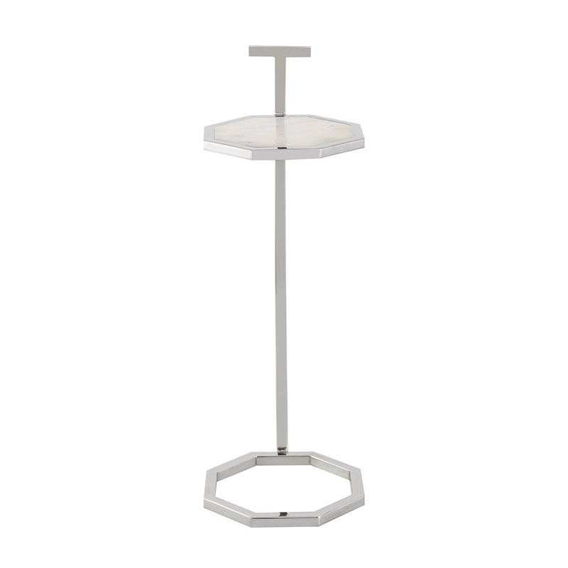 Atlas Lighting Daro 9in Octagonal Accent Table | Nickel Metal and White Marble Transitional | Living Room & Bedroom Side Table | Model TA11064-01