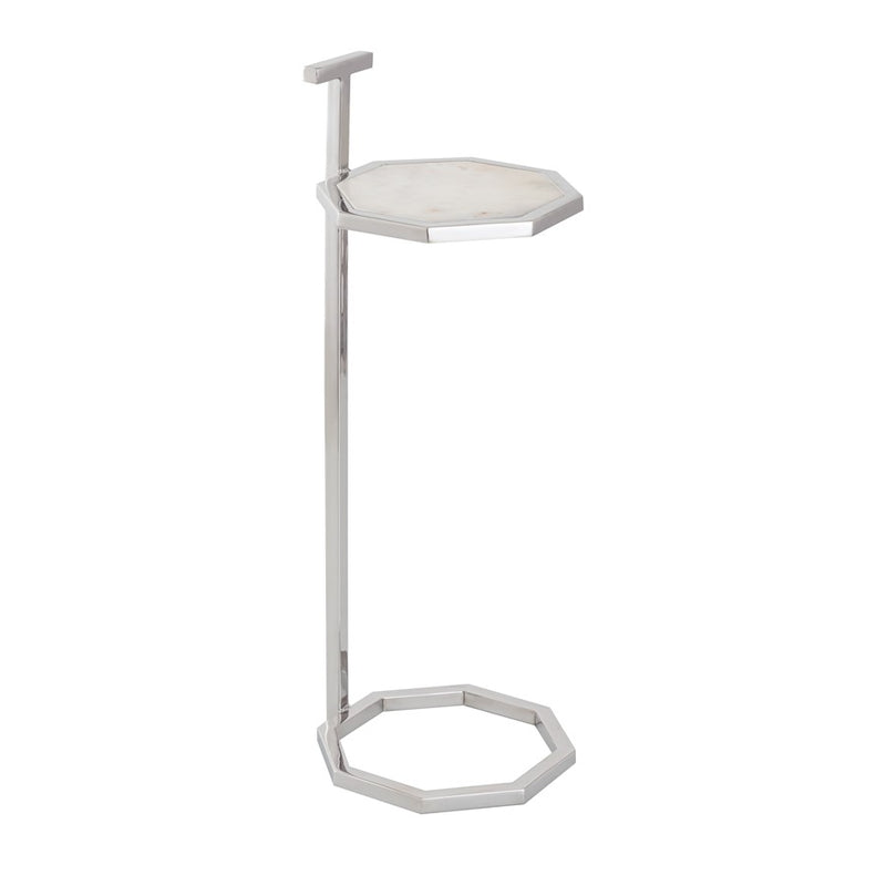 Atlas Lighting Daro 9in Octagonal Accent Table | Nickel Metal and White Marble Transitional | Living Room & Bedroom Side Table | Model TA11064-01