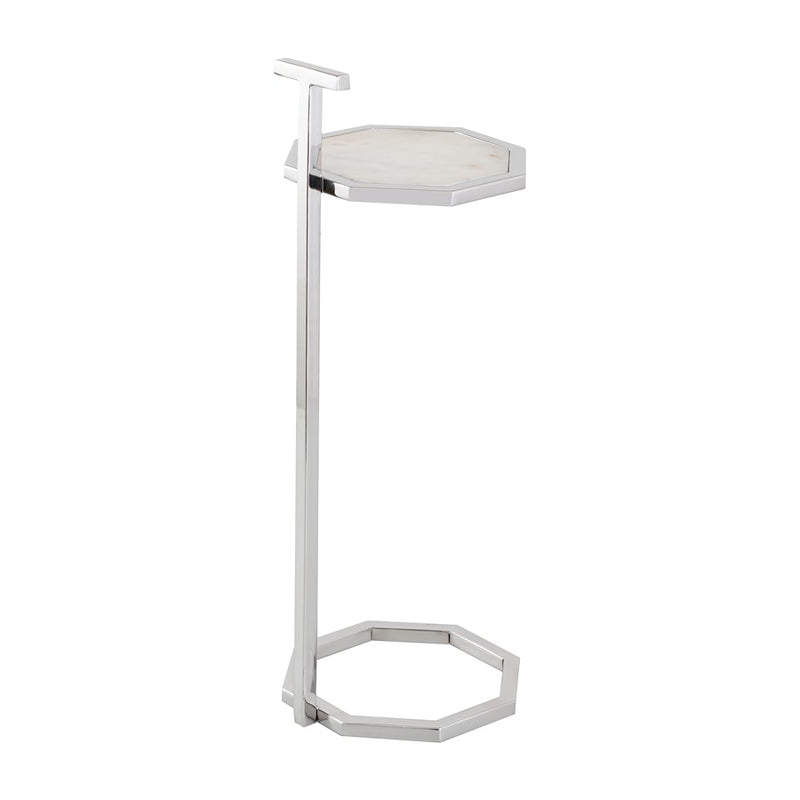 Atlas Lighting Daro 9in Octagonal Accent Table | Nickel Metal and White Marble Transitional | Living Room & Bedroom Side Table | Model TA11064-01
