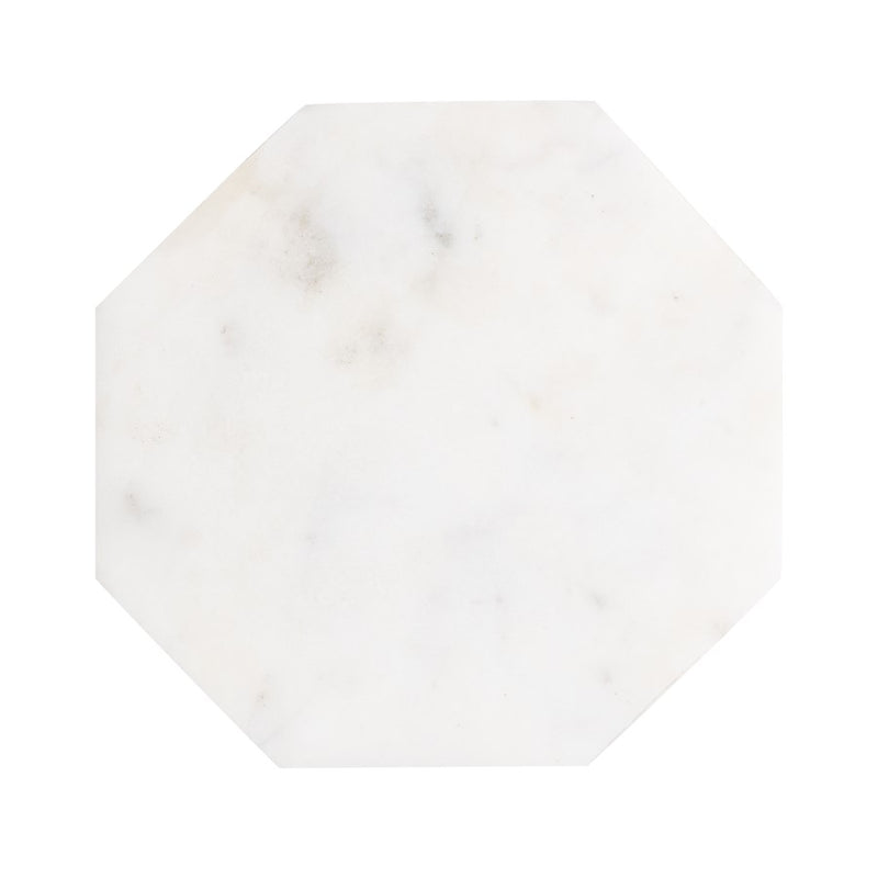 Atlas Lighting Daro 9in Octagonal Accent Table | Nickel Metal and White Marble Transitional | Living Room & Bedroom Side Table | Model TA11064-01