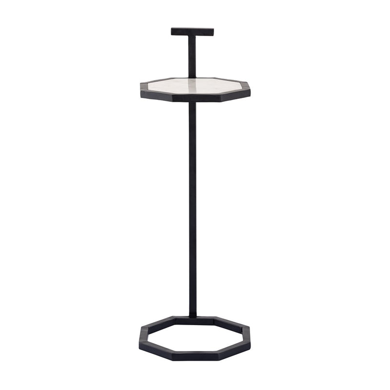 Atlas Lighting Daro 9in Octagonal Accent Table | Black Metal and White Marble Transitional | Living Room & Bedroom Side Table | Model TA11064-02