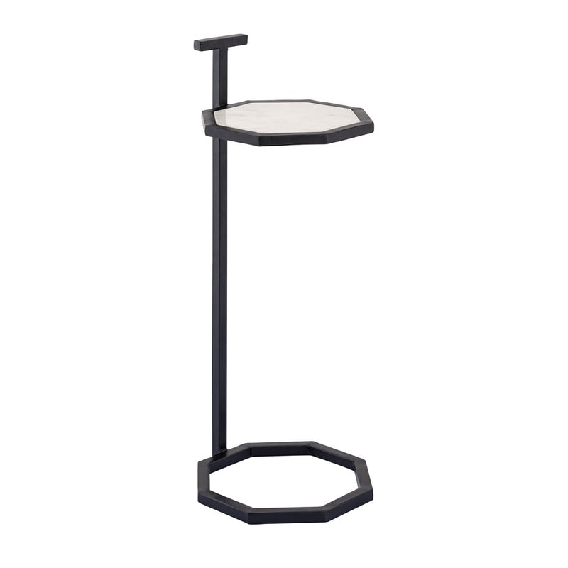 Atlas Lighting Daro 9in Octagonal Accent Table | Black Metal and White Marble Transitional | Living Room & Bedroom Side Table | Model TA11064-02