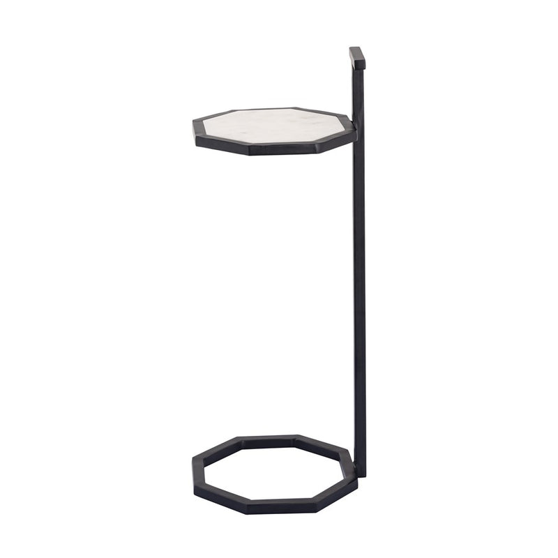Atlas Lighting Daro 9in Octagonal Accent Table | Black Metal and White Marble Transitional | Living Room & Bedroom Side Table | Model TA11064-02