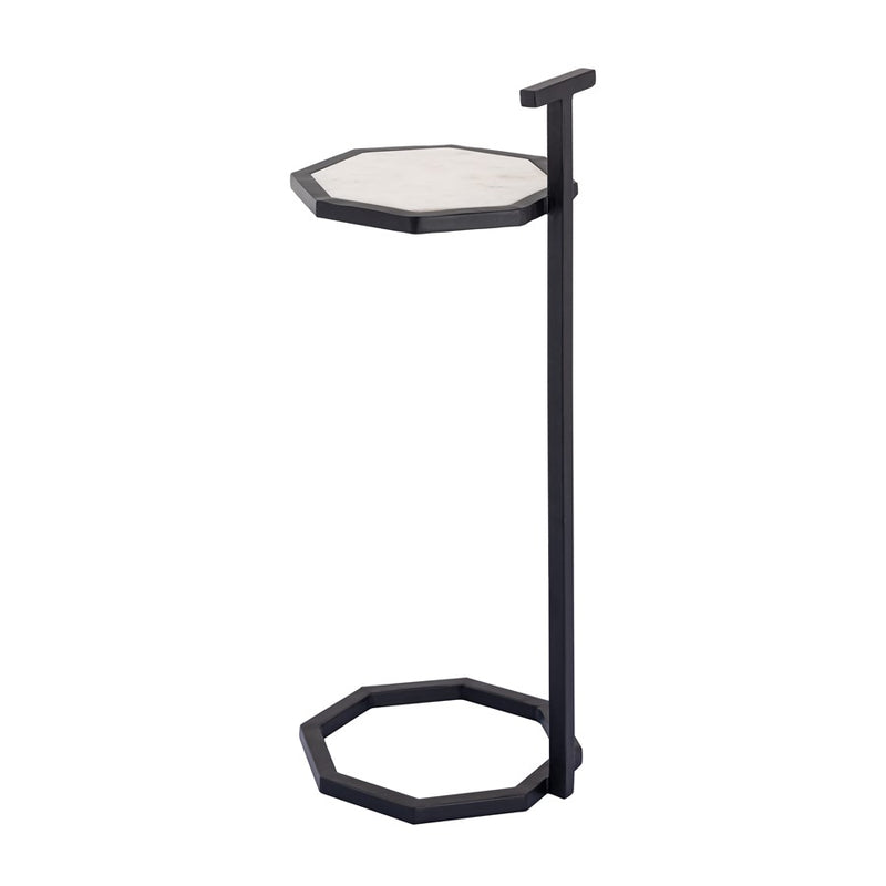 Atlas Lighting Daro 9in Octagonal Accent Table | Black Metal and White Marble Transitional | Living Room & Bedroom Side Table | Model TA11064-02