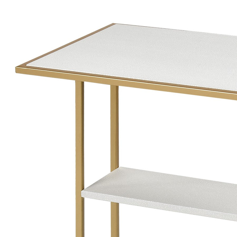 Atlas Lighting Fawley 20in Accent Table | Glam Gold Metal and White Faux Leather | Living Room & Bedroom Side Table | Model TA11075-01