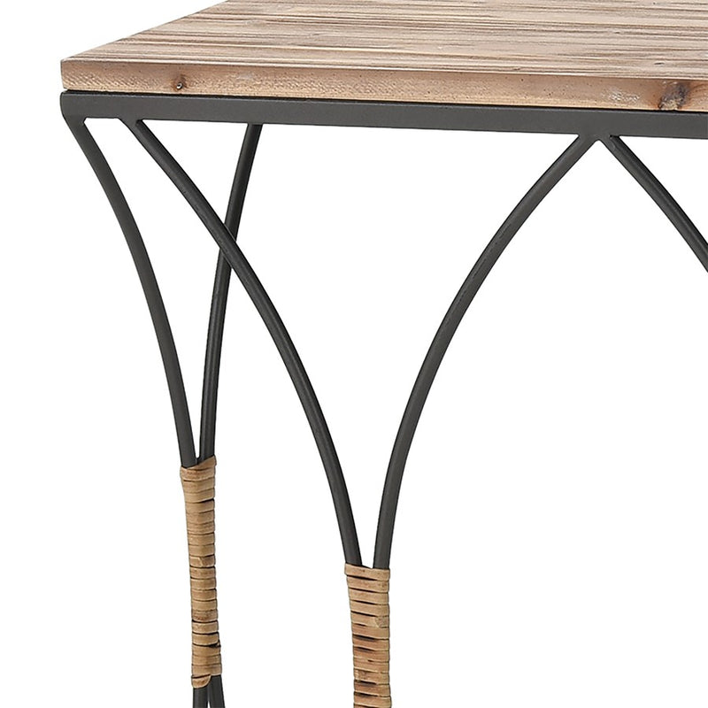 Atlas Lighting Fisher Island Console Table Set of 2 | Natural Wood and Black Metal with Rattan | Living Room & Entryway Console | Model TA11076-01S
