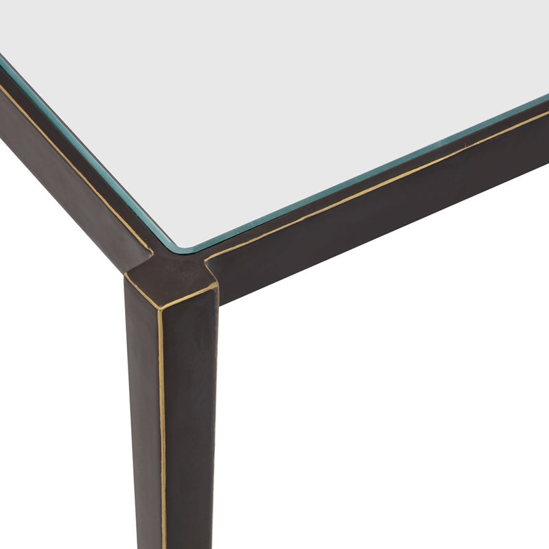 Atlas Lighting Leon 34in Square Coffee Table | Dark Bronze Metal & Clear Glass Top | Transitional Living Room | 34 x 34 x 18 in | Model TA11115-01