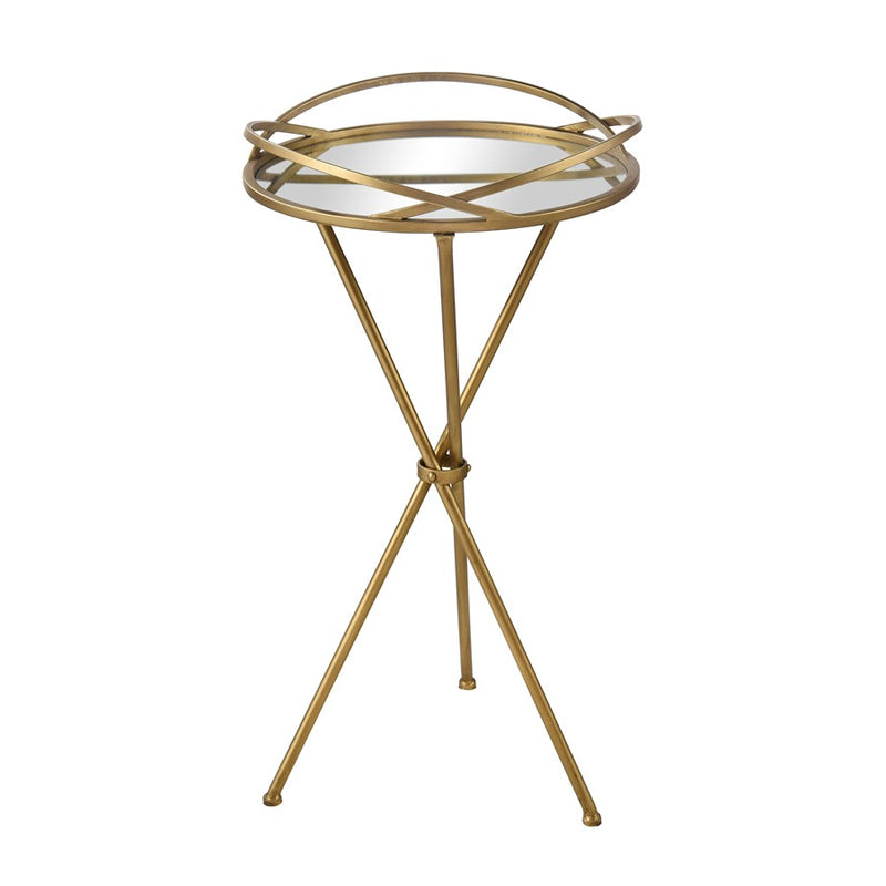 Atlas Lighting Nasso 15in Round Accent Table | Brass Metal & Mirror Glass | Living Room & Bedroom Side Table | 15 x 15 x 29 in | Model TA11129-01