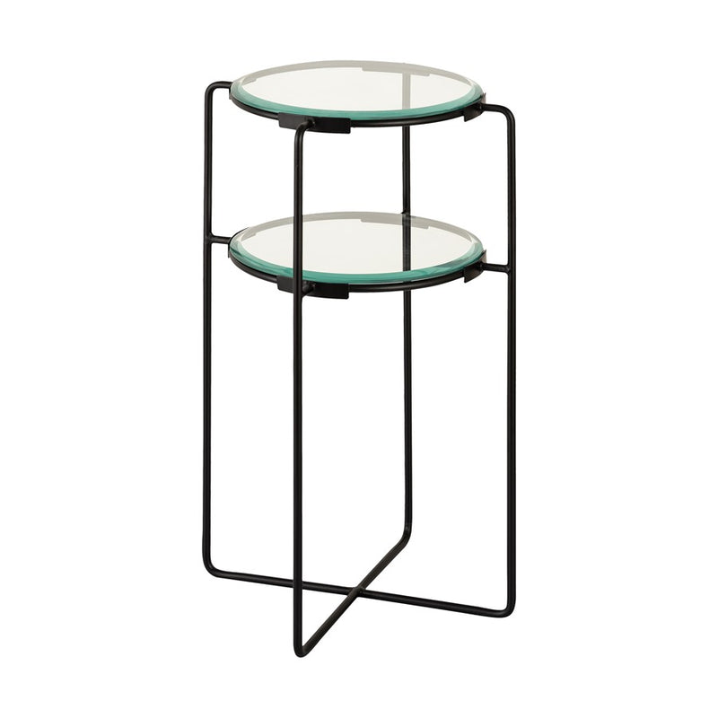Atlas Lighting Oscar 14in Accent Table | Black Metal and Clear Glass | Living Room & Bedroom | 14 x 14 x 24 in | Model TA11134-01