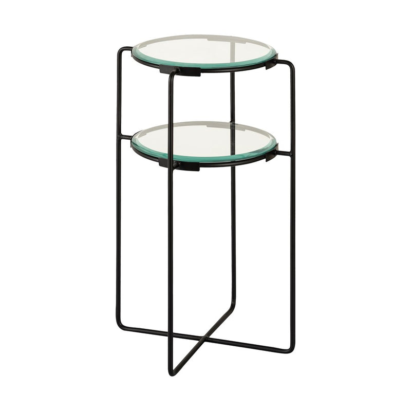 Atlas Lighting Oscar 14in Accent Table | Black Metal and Clear Glass | Living Room & Bedroom | 14 x 14 x 24 in | Model TA11134-01