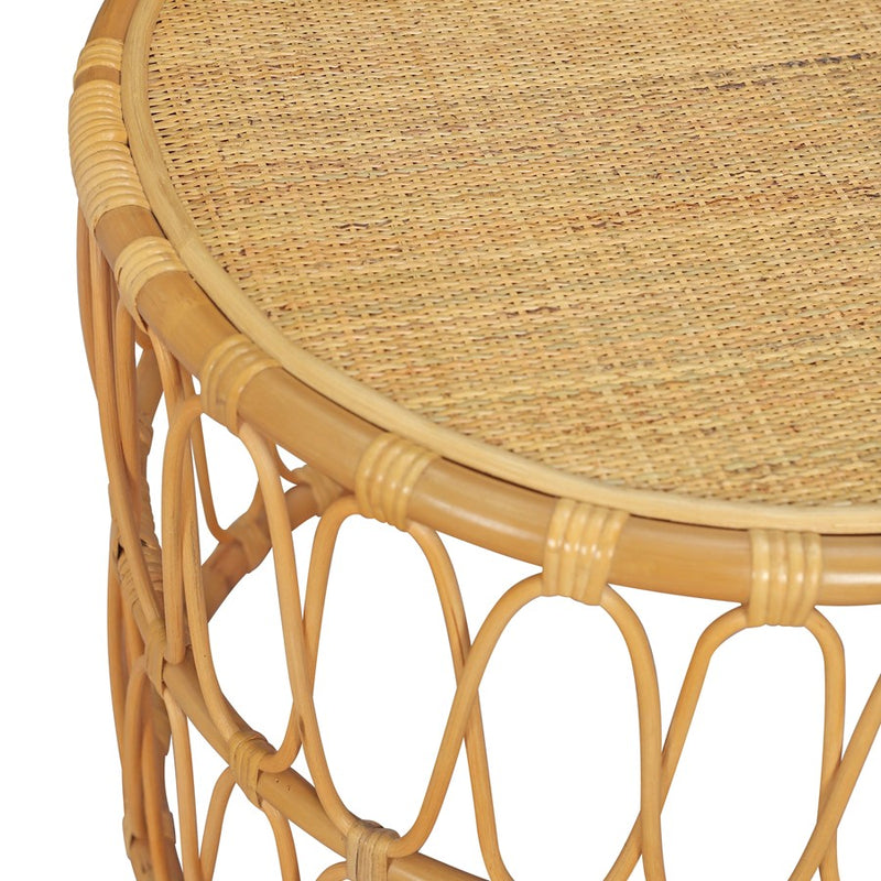 Atlas Lighting Pala 24in Round Accent Table | Natural Rattan & Woven Cane | Living Room & Bedroom Side Table | 24 x 24 x 20 in | Model TA11136-01