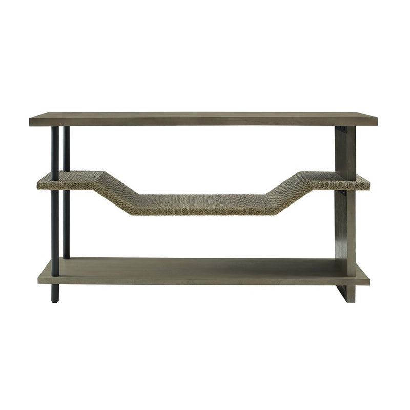 Atlas Lighting Riverview 54in Console Table | Graywash Wood and Natural Palm Rope | Entryway & Living Room Storage | Model TA11160-01