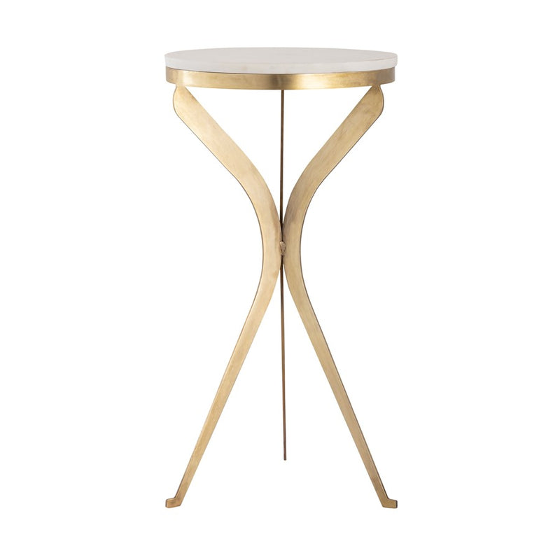 Atlas Lighting Rowe 12in Round Accent Table | Transitional Aged Brass Metal & White Stone | Living Room & Bedroom Side Table | Model TA11164-01