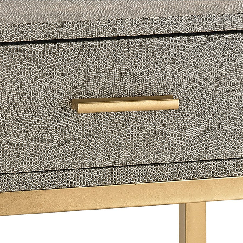 Atlas Lighting Shagreen 16in Square Accent Table | Gray Faux Shagreen and Gold Metal | Bedroom & Living Room Side Table | Model TA11179-01