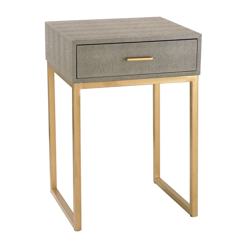 Atlas Lighting Shagreen 16in Square Accent Table | Gray Faux Shagreen and Gold Metal | Bedroom & Living Room Side Table | Model TA11179-01