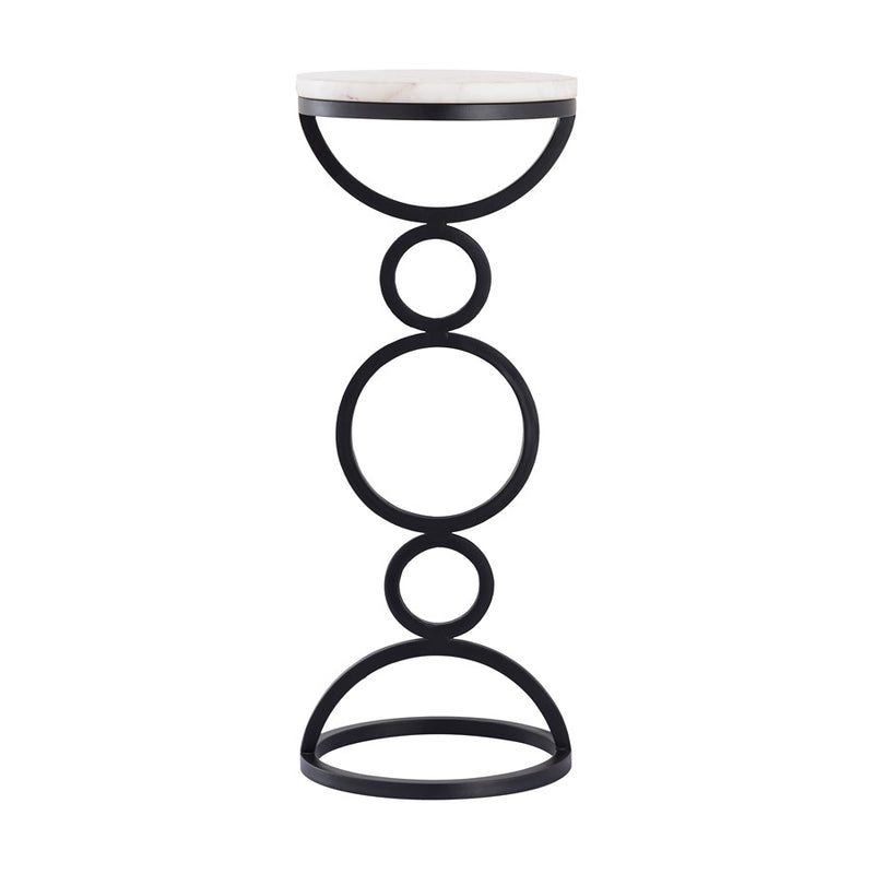 Atlas Lighting Spivey 8in Round Accent Table | Black Metal and White Marble | Living Room & Entryway Drinks Table | 8 x 8 x 22 in | Model TA11182-01