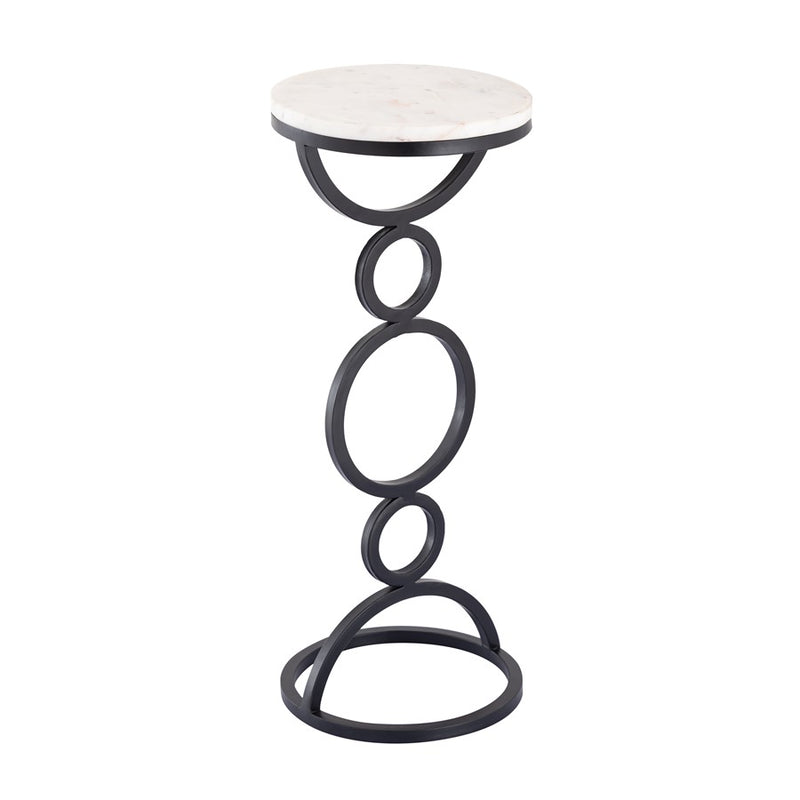 Atlas Lighting Spivey 8in Round Accent Table | Black Metal and White Marble | Living Room & Entryway Drinks Table | 8 x 8 x 22 in | Model TA11182-01