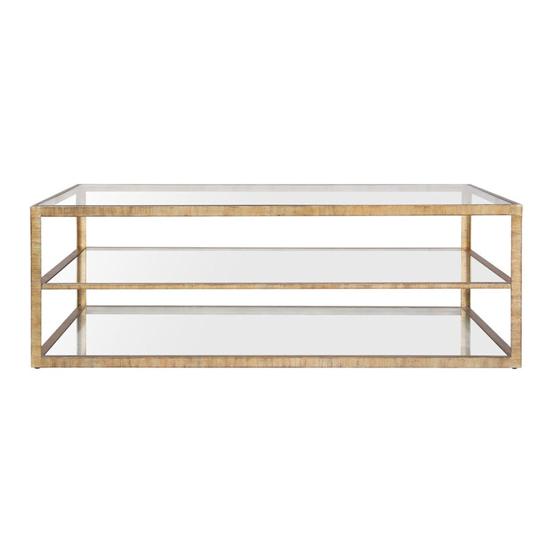 Atlas Lighting Strie 54in Coffee Table | Antique Brass Metal and Clear Glass | Living Room Centerpiece | 54 x 34 x 18 in | Model TA11185-01