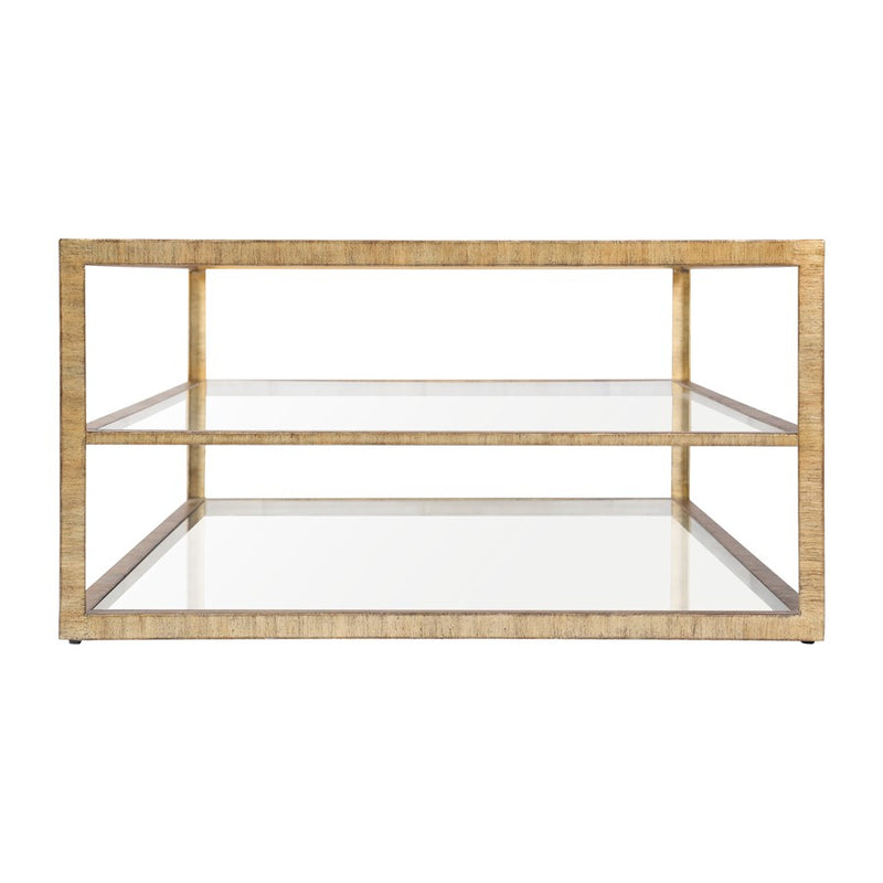 Atlas Lighting Strie 54in Coffee Table | Antique Brass Metal and Clear Glass | Living Room Centerpiece | 54 x 34 x 18 in | Model TA11185-01