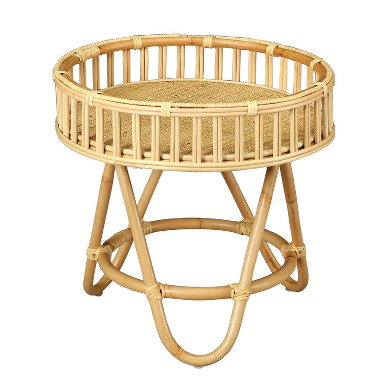 Atlas Lighting Tika 22in Round Accent Table | Natural Rattan Wrapped Frame | Living Room & Bedroom Side Table | 22 x 22 x 21 in | Model TA11196-01