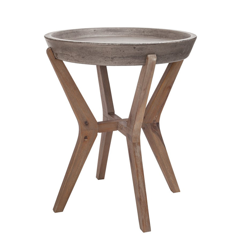 Atlas Lighting Tonga 18in Round Accent Table | Polished Concrete Top on Acacia Wood Base | Living Room & Bedroom Side Table | Model TA11199-01