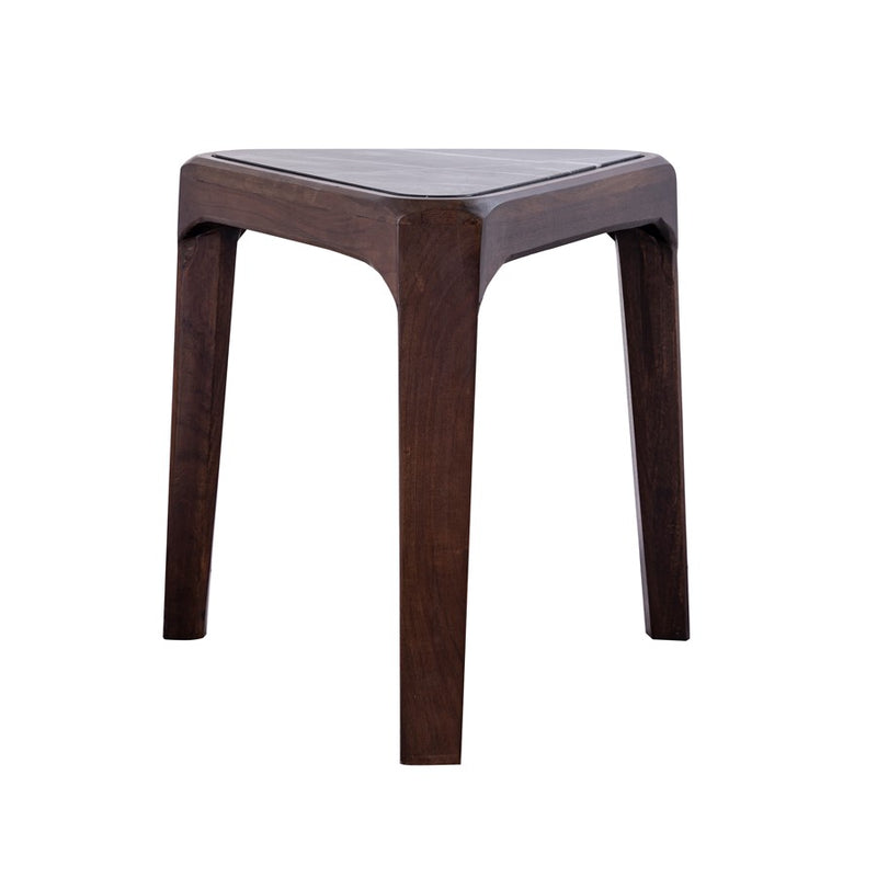 Atlas Lighting Treble 20in Triangular Accent Table | Walnut Wood Base with Black Marble Top | Midcentury Living Room & Bedroom | Model TA11201-01