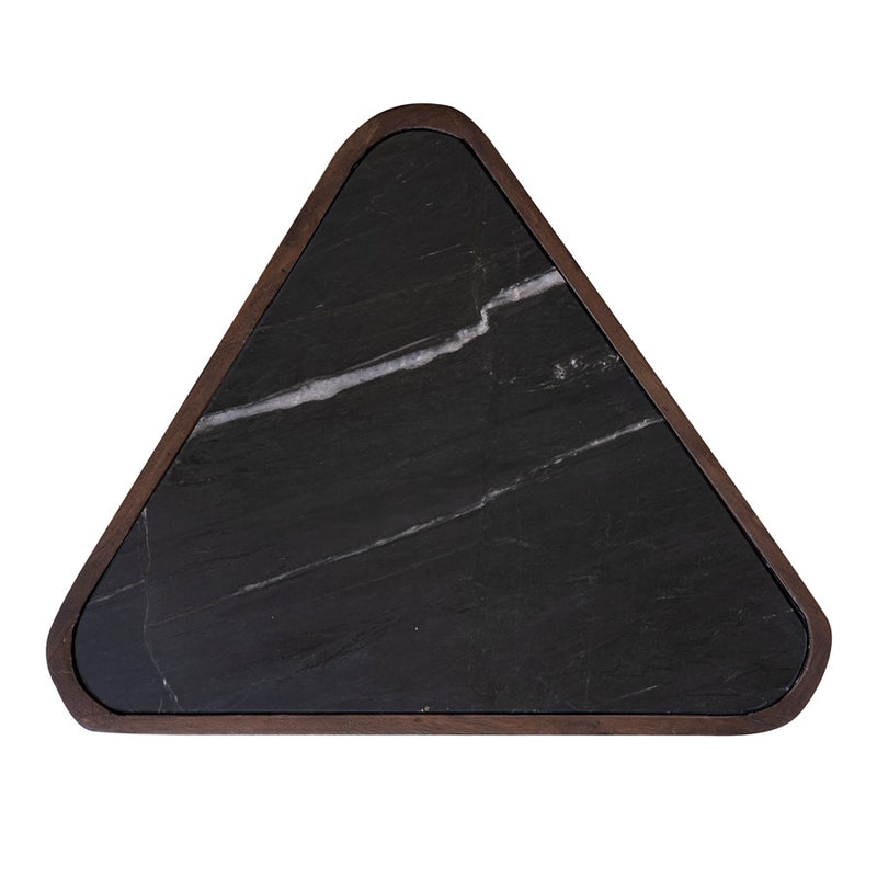 Atlas Lighting Treble 20in Triangular Accent Table | Walnut Wood Base with Black Marble Top | Midcentury Living Room & Bedroom | Model TA11201-01