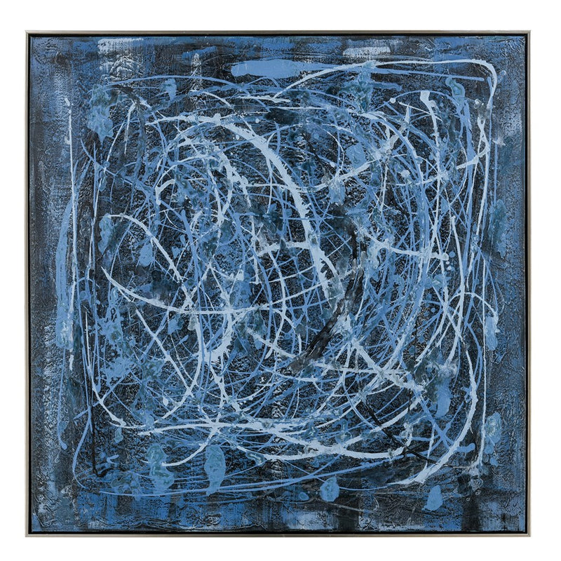 Atlas Lighting Blue Rhythm Framed Wall Art | Blue Fabric, Silver Floating Frame | Modern Living Room & Office Accent | Model WA11016-01