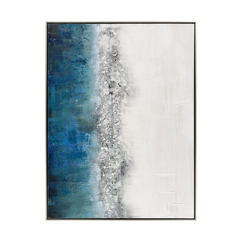 Atlas Lighting Boundless 48in Wide Framed Wall Art | Modern Contemporary Blue and White Fabric with Silver Floating Frame | Living | Model WA11023-01