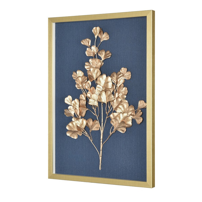 Atlas Lighting Leaf Shadow II 25in H Framed Wall Art | Gold & Navy Traditional | Living Room & Bedroom Decor | Model WA11080-02