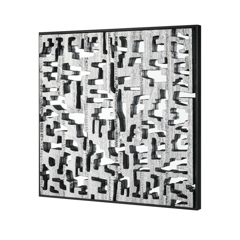 Atlas Lighting Mapped 23in Silver Wall Art | Modern Wood Composite | Entryway & Living Room Decor | 23.5 x 1.5 x 23.5 in | Model WA11088-01
