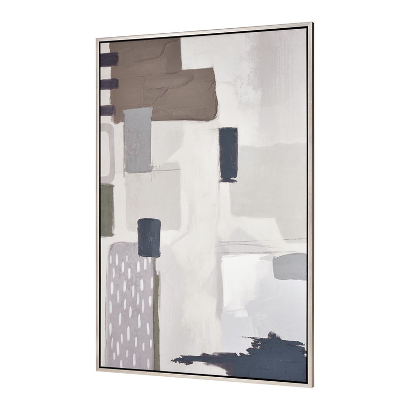Atlas Lighting Pender 59in Abstract Framed Wall Art | Cream & Gray with Silver Frame | Living Room & Office Decor | 59in H | Model WA11117-01