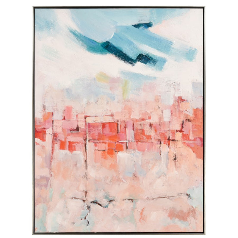Atlas Lighting Skyline Hues 36.5in Framed Wall Art | Modern Cream & Coral Abstract Canvas | Living Room & Office Decor | Model WA11149-01