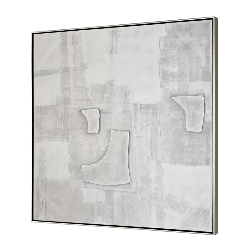 Atlas Lighting Whiten I 41in Square Abstract Framed Wall Art | White Textured Fabric & Silver Frame | Modern Living Room & Office | Model WA11182-01