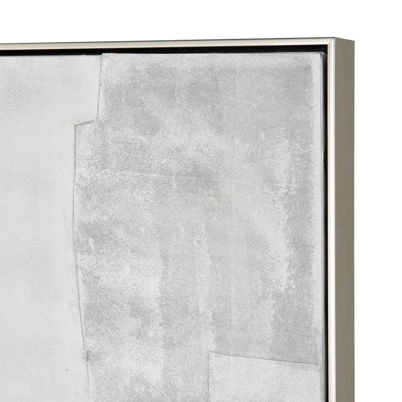 Atlas Lighting Whiten I 41in Square Abstract Framed Wall Art | White Textured Fabric & Silver Frame | Modern Living Room & Office | Model WA11182-01