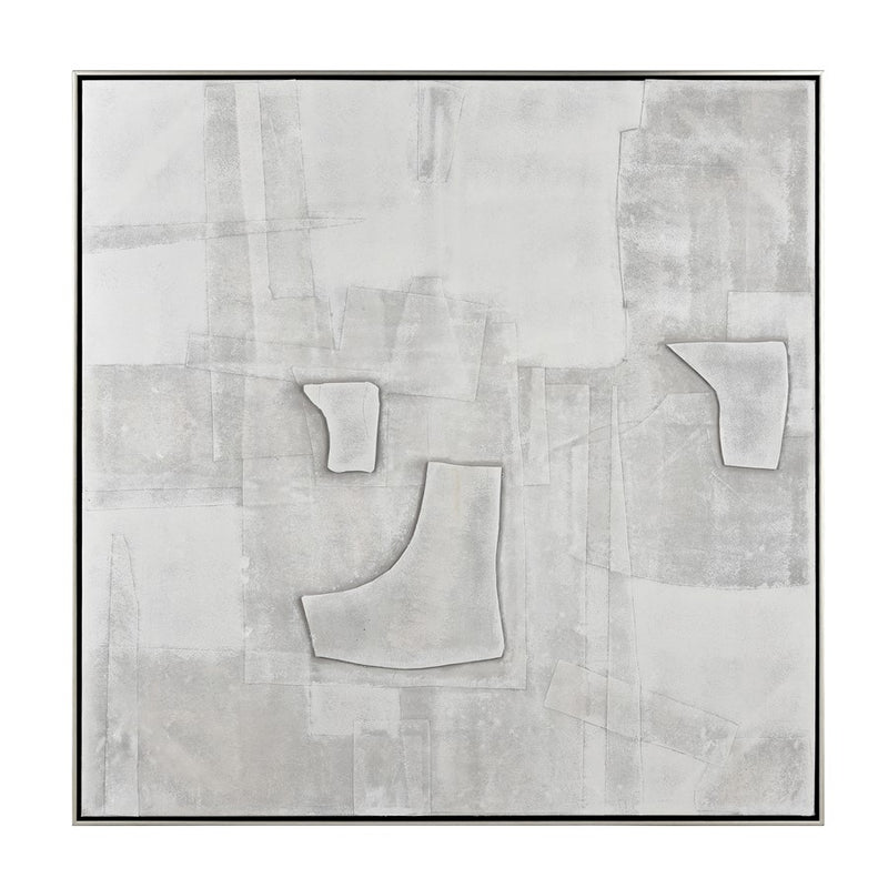 Atlas Lighting Whiten I 41in Square Abstract Framed Wall Art | White Textured Fabric & Silver Frame | Modern Living Room & Office | Model WA11182-01