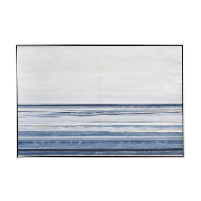 Atlas Lighting Plage 48in Wide Abstract Framed Wall Art | Blue & White Coastal Waterscape in Silver Frame | Living Room & Bedroom | Model WA11192-01