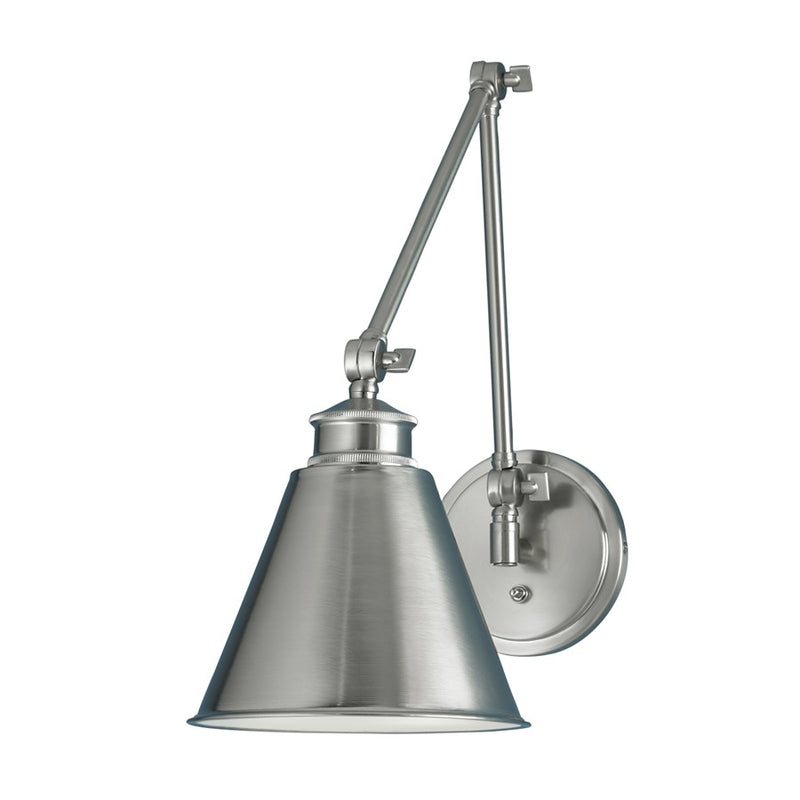 Atlas Lighting Aidan 8in 1-Light Swing Arm Sconce | Traditional Brushed Nickel and Nickel Metal Shade | Bedroom Reading & Living | Model WL11002-NK