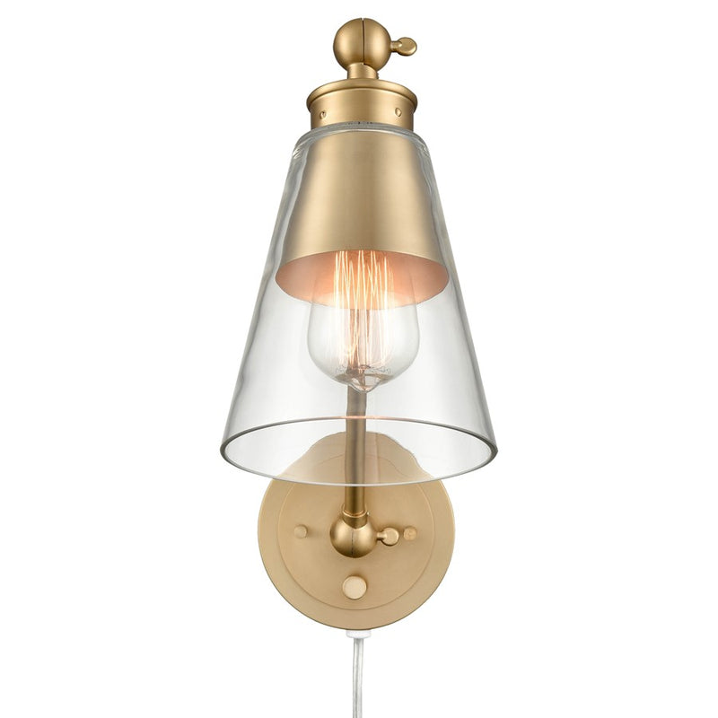 Atlas Lighting Albany 9.25in 1-Light Swing Arm Sconce | Transitional Brushed Gold and Clear Glass | Bedroom & Reading | Model WL11003-GD