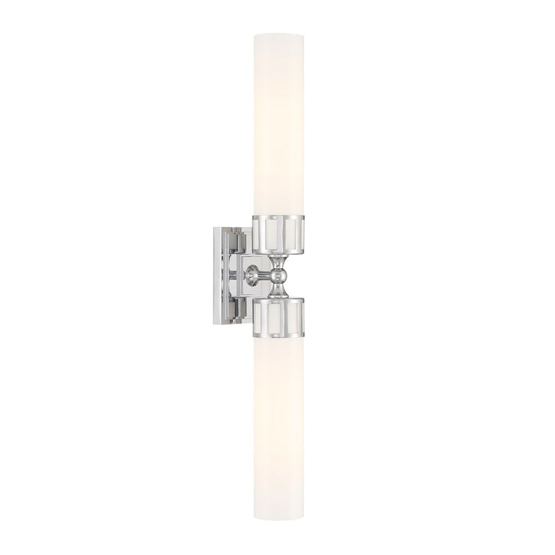 Atlas Lighting Astor 24.5in 2-Light Wall Sconce | Transitional Chrome and Opal Glass | Bathroom & Hallway | E26 Bulbs, Dimmable | Model WL11024-CH
