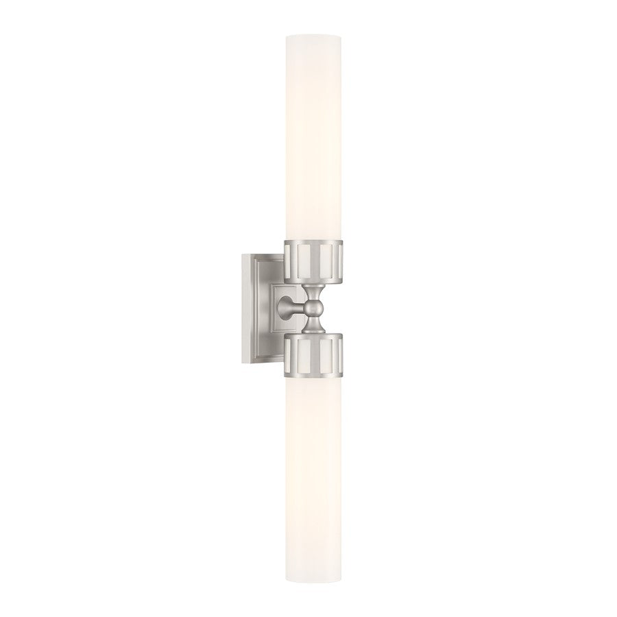 Atlas Lighting Astor 24.5'' Wide 2Lt Sconce, Brushed Nickel/Opal