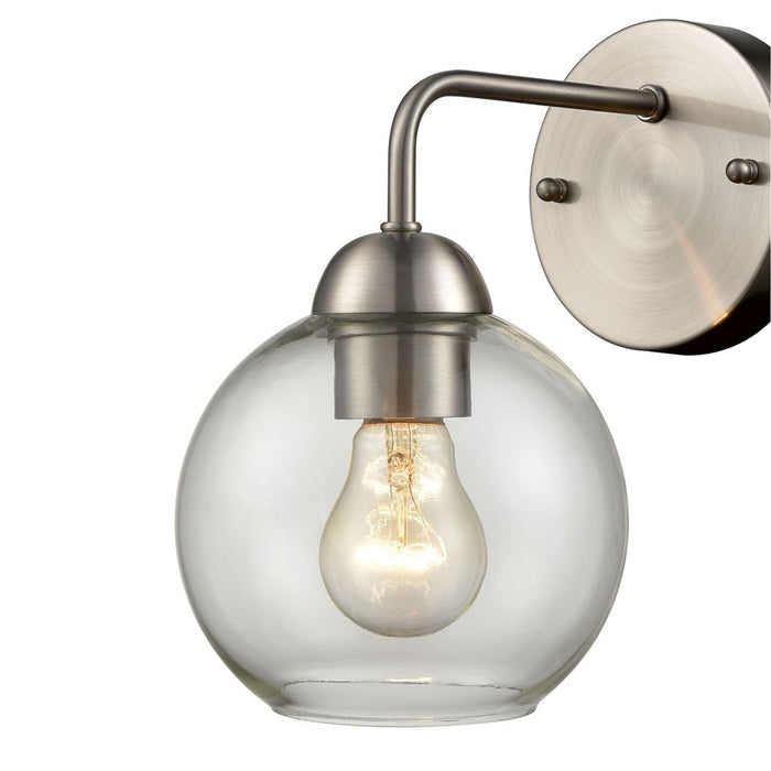 Atlas Lighting Astoria 9.5'' High 1Lt Sconce, Brushed Nickel/Clear