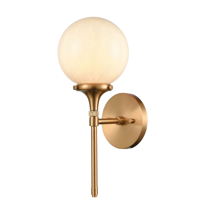 Atlas Lighting Beverly Hills 15''H 1Lt Sconce, Satin Brass/White