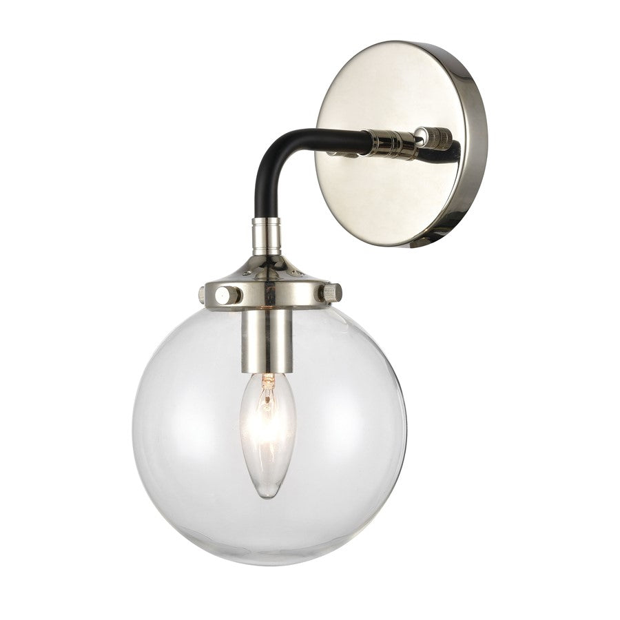 Atlas Lighting Boudreaux 12'' High 1Lt Sconce, Black/Nickel/Clear
