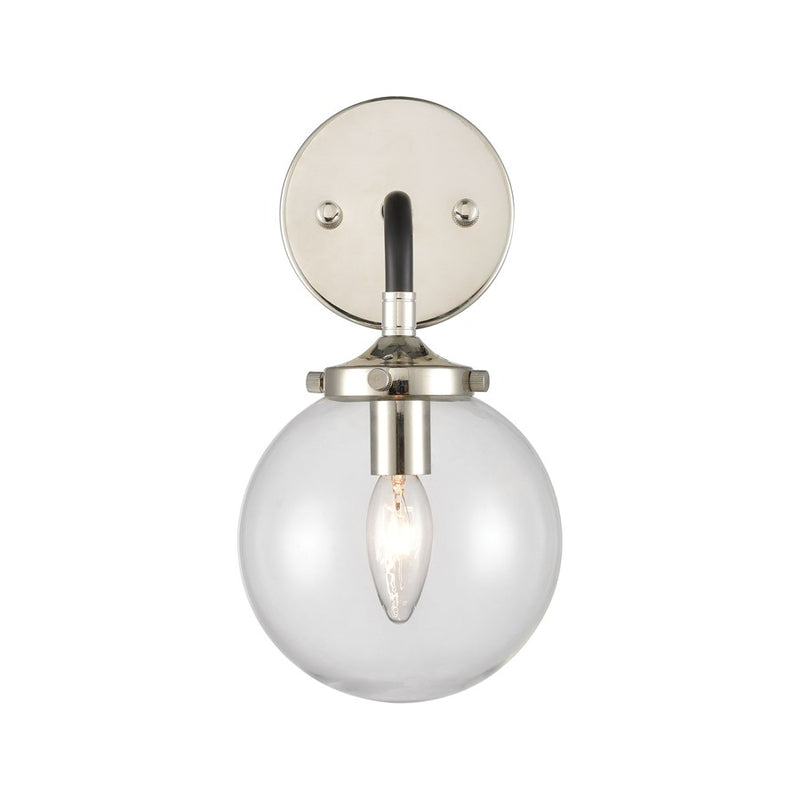 Atlas Lighting Boudreaux 12in 1-Light Wall Sconce | Mid-Century Matte Black and Polished Nickel with Clear Glass | Bedroom | Model WL11032-NK