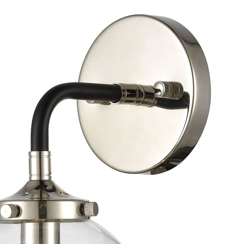 Atlas Lighting Boudreaux 12in 1-Light Wall Sconce | Mid-Century Matte Black and Polished Nickel with Clear Glass | Bedroom | Model WL11032-NK