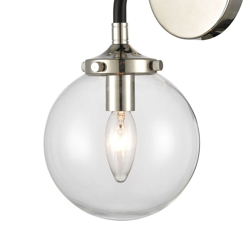 Atlas Lighting Boudreaux 12in 1-Light Wall Sconce | Mid-Century Matte Black and Polished Nickel with Clear Glass | Bedroom | Model WL11032-NK