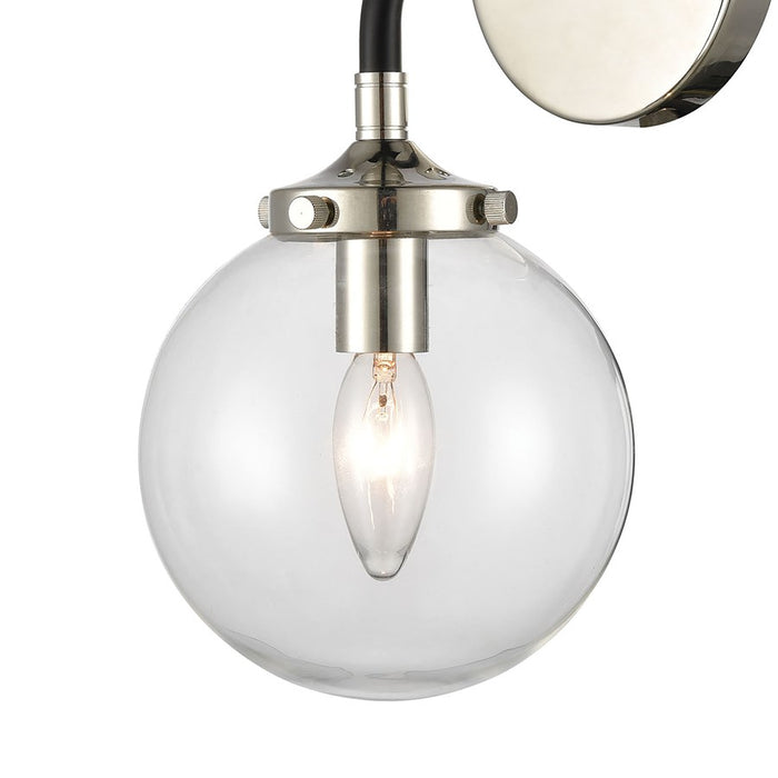 Atlas Lighting Boudreaux 12'' High 1Lt Sconce, Black/Nickel/Clear