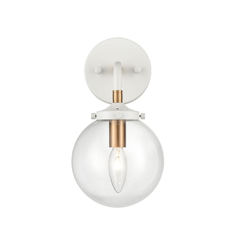 Atlas Lighting Boudreaux 12in 1-Light Wall Sconce | Mid-Century Matte White and Satin Brass with Clear Glass | Bathroom Vanity | Model WL11032-WH