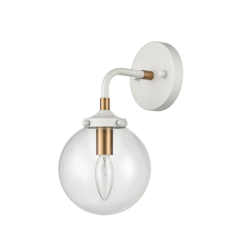 Atlas Lighting Boudreaux 12in 1-Light Wall Sconce | Mid-Century Matte White and Satin Brass with Clear Glass | Bathroom Vanity | Model WL11032-WH